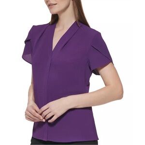 Calvin Klein Taupe Tulip Sleeve V Neck Blouse M